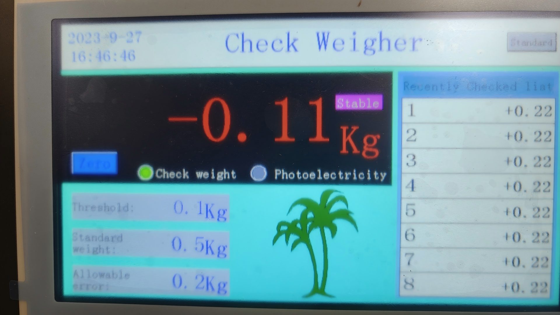 Check Weigher 14 Touch Screen Control Panel Displaying Checkweigher Real Time Data